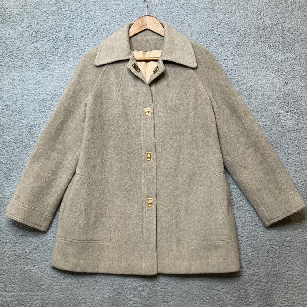 VTG Fashionbilt Casuals Wool Car Coat Women L Beige Gold Turn Lock Toggle Classy
